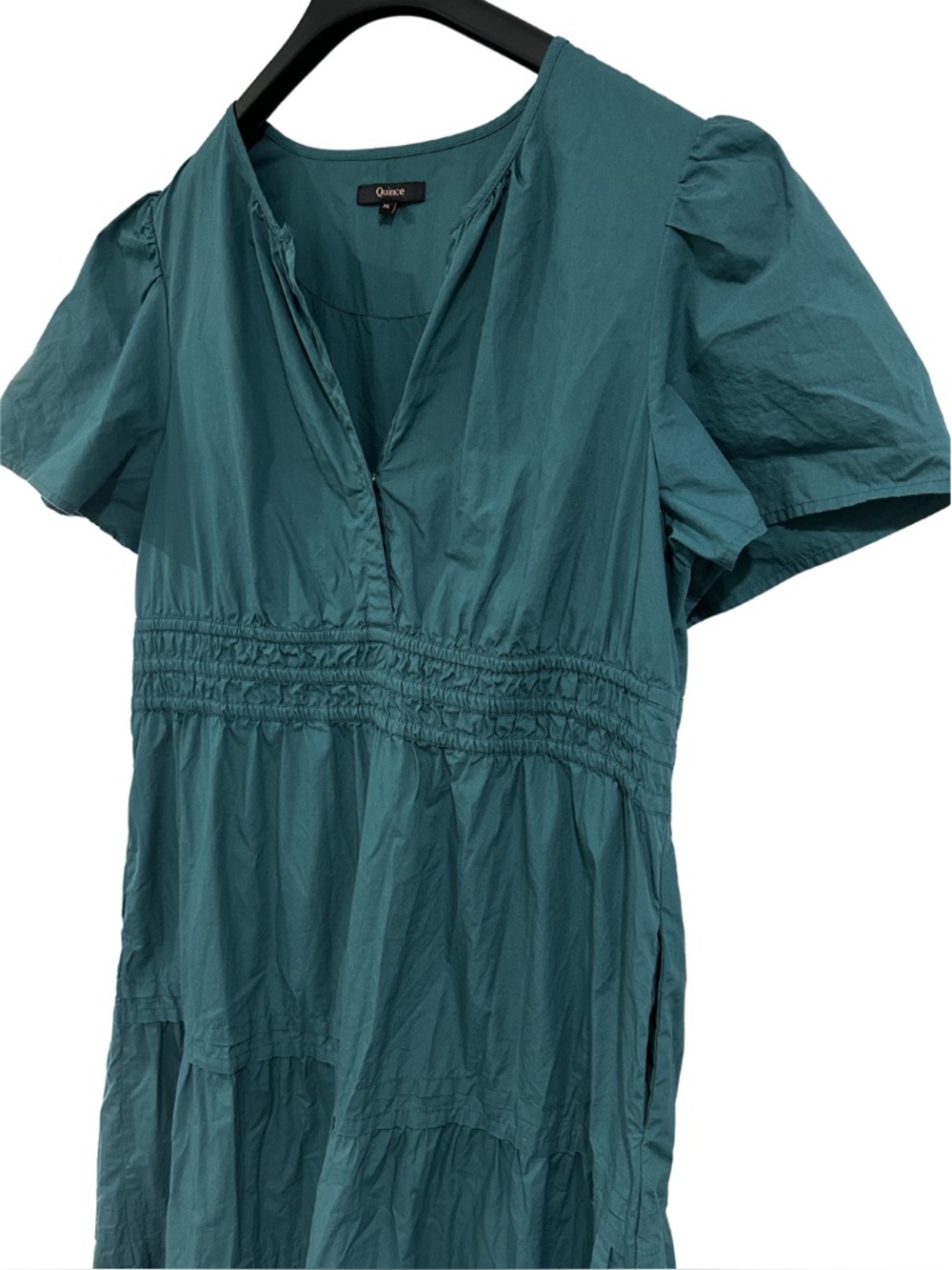 Quince Organic Cotton Poplin Tiered Maxi Dress Green XL Pockets - Picture 3 of 10